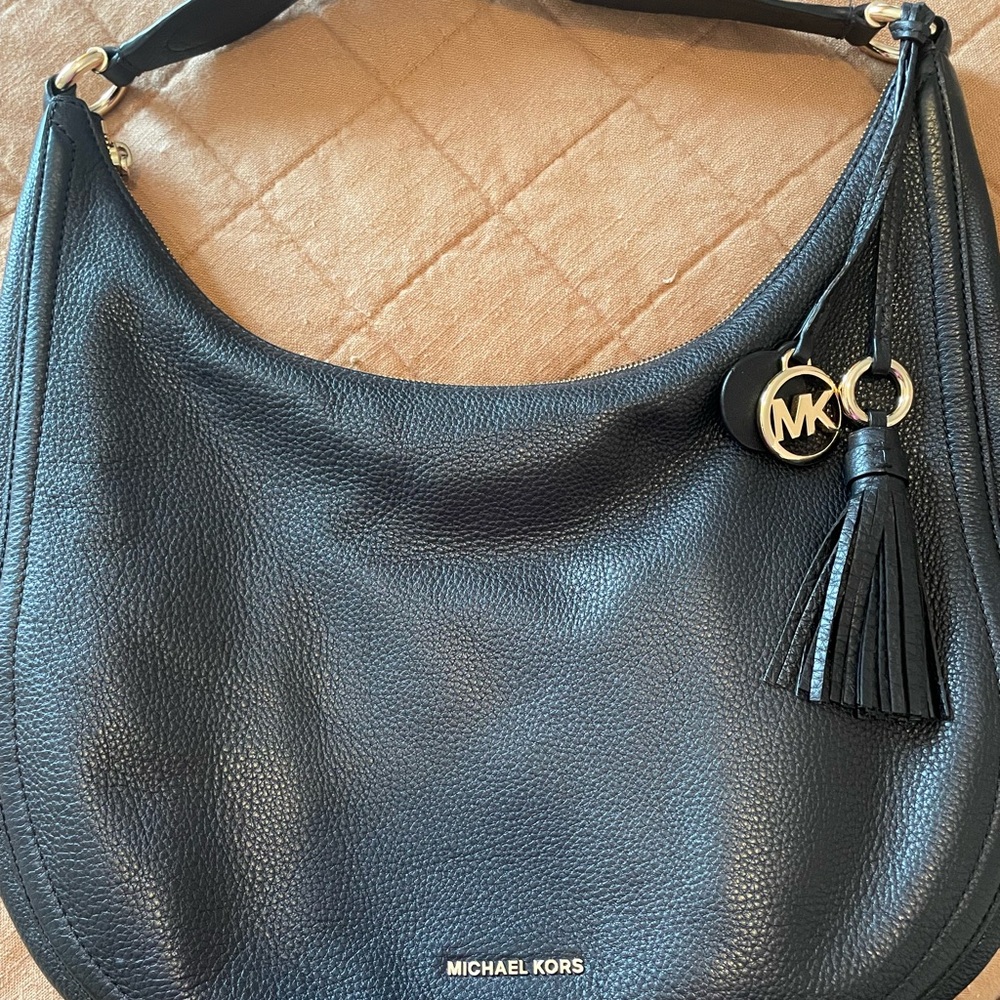 Michael Kors Black Leather Hobo Bag with Tassel
